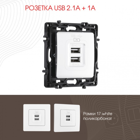 Розетка USB 2.1А+1А Arte Milano 217.46-1.white