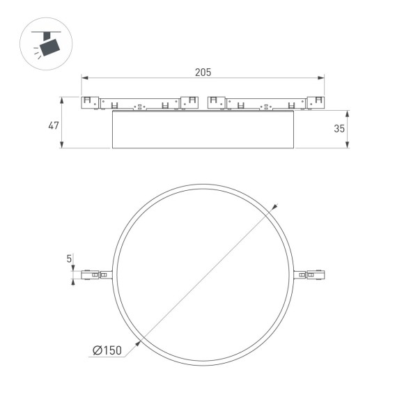 Трековый магнитный светильник Arlight MAG-MICROCOSM-RONDO-R150-15W Day4000 (BK, 90 deg, 24V) (IP20 Металл) 051754