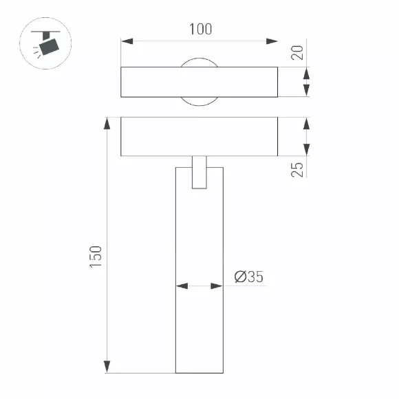 Схема размеров трековый магнитный светильник Arlight MAG-SPOT-25-R120-12W Warm3000 050078