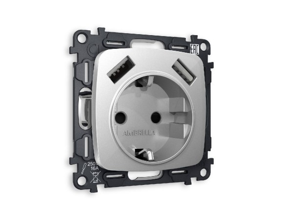 Комплект механизма розетки 2USB A+A 18W (быстрая зарядка) с/з Ambrella Volt Omega MO409010