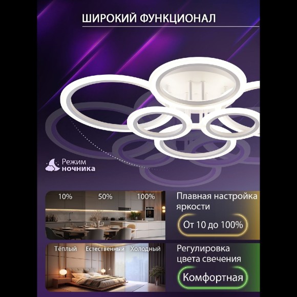 Потолочная люстра с пультом управления Natali Kovaltseva Home LED SMART 84000