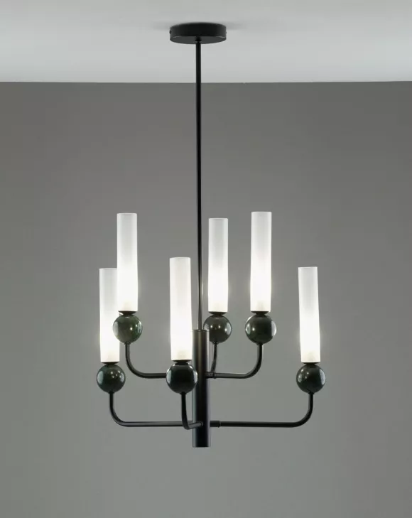 Люстра на штанге Moderli Illis V11792-6P, Черный, Белый, Металл, крупный план Люстра на штанге Moderli Illis V11792-6P, Черный, Белый, Металл, крупный план