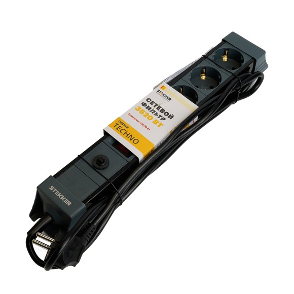Сетевой фильтр 3-местный с/з Stekker Techno HM22-31-05 50155