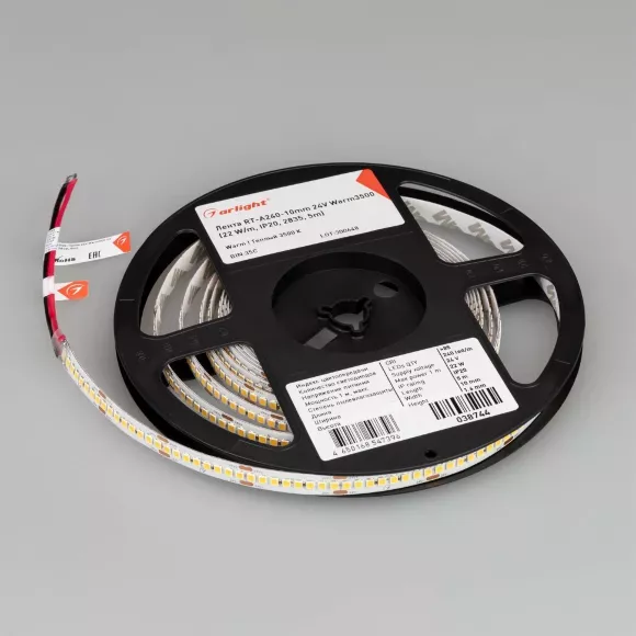 Светодиодная лента Arlight RT-A240-10mm 24V Warm3500 (22 W/m, IP20, 2835, 5m) 038744