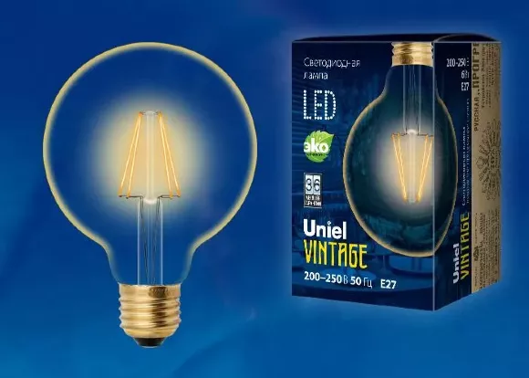 Лампа светодиодная филаментная (UL-00002358) Uniel E27 8W 2250K прозрачная LED-G125-8W/GOLDEN/E27 GLV21GO, Теплый белый, Китай, светодиодный модуль