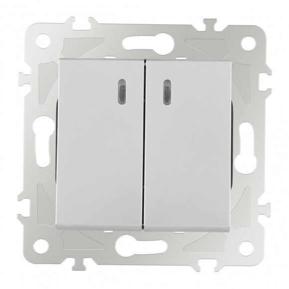 Выключатель двухклавишный с подсветкой Arte Milano 203.31-2.silver