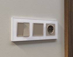 Комплект механизма 2-клавишного перекрестного выключателя 10A-250V Alfa Серо-бежевый матовый Quant Ambrella Volt MA363030 (AP3630, VM125)