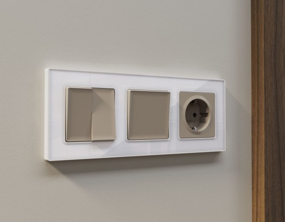 Комплект механизма 2-клавишного перекрестного выключателя 10A-250V Alfa Серо-бежевый матовый Quant Ambrella Volt MA363030 (AP3630, VM125)