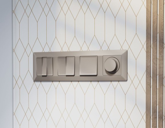 Комплект механизма 2-клавишного перекрестного выключателя 10A-250V Alfa Серо-бежевый матовый Quant Ambrella Volt MA363030 (AP3630, VM125)