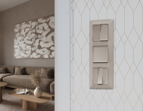 Комплект механизма 2-клавишного перекрестного выключателя 10A-250V Alfa Серо-бежевый матовый Quant Ambrella Volt MA363030 (AP3630, VM125)