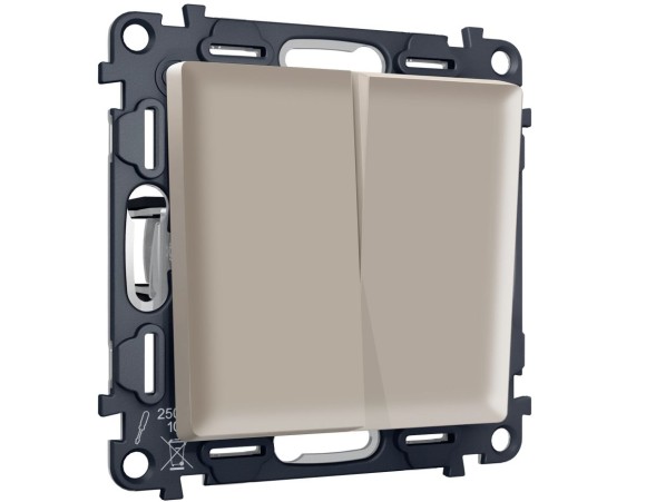 Комплект механизма 2-клавишного перекрестного выключателя 10A-250V Alfa Серо-бежевый матовый Quant Ambrella Volt MA363030 (AP3630, VM125)