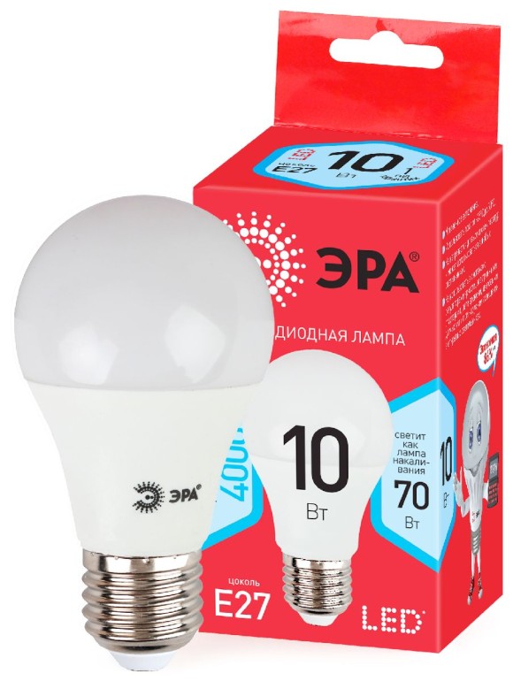Лампа светодиодная Эра E27 10W 4000K ECO LED A60-10W-840-E27 Б0028005