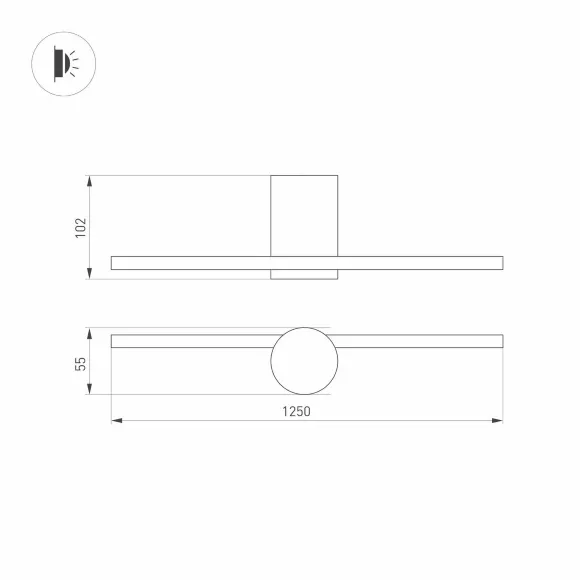 Схема размеров настенный светильник Arlight SP-Vinci-M-S1200x55-12W Warm3000 036931 Схема размеров настенный светильник Arlight SP-Vinci-M-S1200x55-12W Warm3000 036931