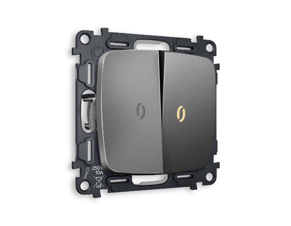 Комплект механизма 2-кл проходного выключателя с подсветкой Ambrella Volt Omega MO654030