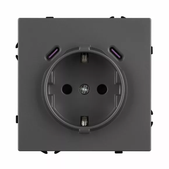 Розетка зк со шторками с USB тип C+С софт-тач серый базальт Arlight SCT-MUCC-SFPL-GR (250V, 16A) 061816(1), вид сверху Розетка зк со шторками с USB тип C+С софт-тач серый базальт Arlight SCT-MUCC-SFPL-GR (250V, 16A) 061816(1), вид сверху