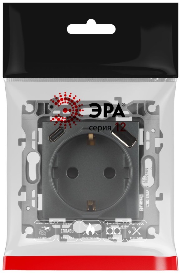 Розетка со шторками с USB type-A+C Эра 12-4108-12 Б0067700