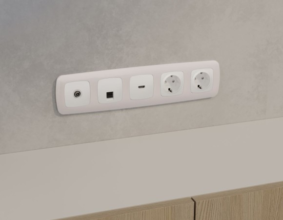 Комплект механизма компьютерной розетки Ambrella Volt RJ-45 (8P8C) CAT6A экранированной с автоматической защитной шторкой OMEGA MO132005 Белый матовый QUANT