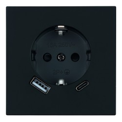 Розетка 1-местная з/ш с/з 16А + USB + Type C (механизм) Stekker Мия 250В 20W RST16-3119-05 черный бархат 50452