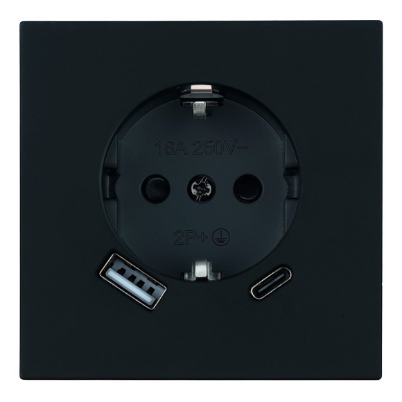 Розетка 1-местная з/ш с/з 16А + USB + Type C (механизм) Stekker Мия 250В 20W RST16-3119-05 черный бархат 50452