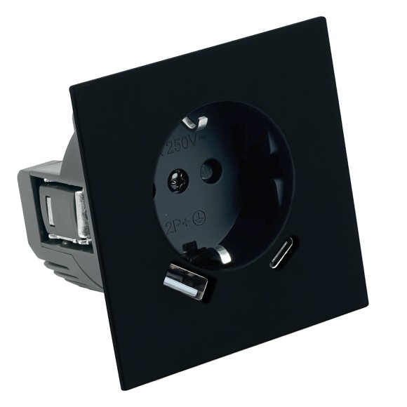 Розетка 1-местная з/ш с/з 16А + USB + Type C (механизм) Stekker Мия 250В 20W RST16-3119-05 черный бархат 50452