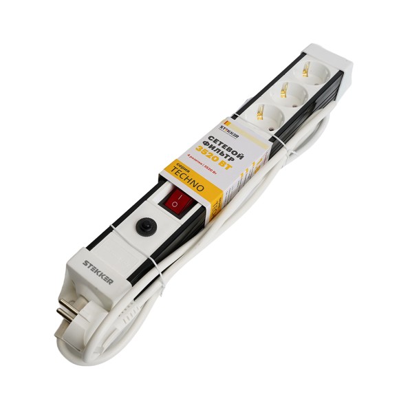 Сетевой фильтр 4-местный с/з Stekker Techno HM22-41-03 50148