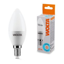 Светодиодная лампа WOLTA 7.5Вт 6500K E14 свеча матовая 25WC7.5E14