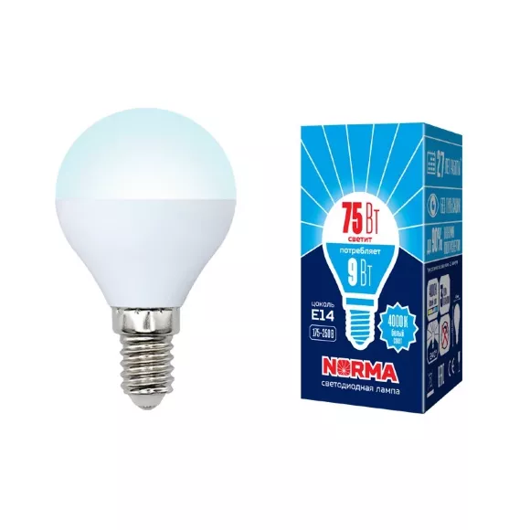 Лампа светодиодная (UL-00003825) Volpe E14 9W 4000K матовая LED-G45-9W/NW/E14/FR/NR, Нейтральный белый, Китай Лампа светодиодная (UL-00003825) Volpe E14 9W 4000K матовая LED-G45-9W/NW/E14/FR/NR, Нейтральный белый, Китай