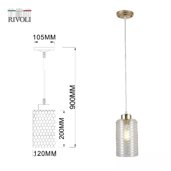 Подвесной светильник Rivoli Malice 9124-201 Б0054877, Золото, Прозрачный, Металл