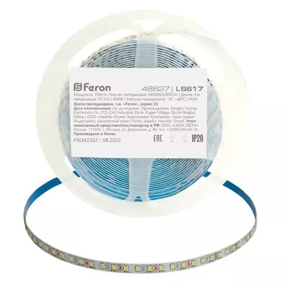 Светодиодная лента Feron LS617 12В 19Вт/м 4000К 5м IP20 48827 Светодиодная лента Feron LS617 12В 19Вт/м 4000К 5м IP20 48827