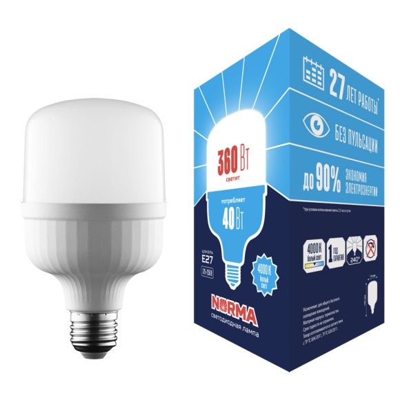 Лампа светодиодная Volpe Norma LED-M80-40W/4000K/E27/FR/NR UL-00006789