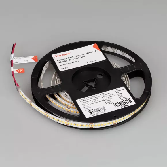 Светодиодная лента Arlight RT-A240-10mm 24V Warm2700 (22 W/m, IP20, 2835, 5m) 038746