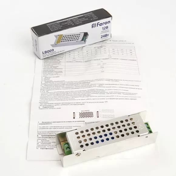 Трансформатор для светодиодной ленты Feron LB009 24Вт 12В IP20 48006 Трансформатор для светодиодной ленты Feron LB009 24Вт 12В IP20 48006