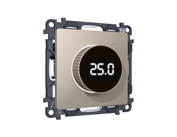 Комплект мех-ма терморегулятора с цифровым дисплеем с подсветкой и датчиком для теплого пола Alfa Серо-бежевый матовый Quant Ambrella Volt MA365810 (AP3658, VM1385)