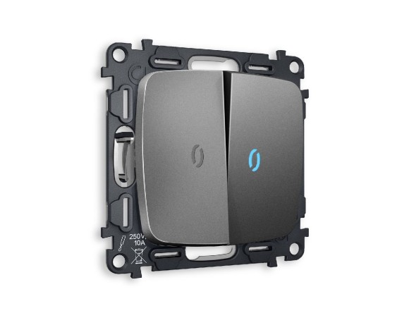 Комплект механизма 2-кл проходного выключателя с подсветкой Ambrella Volt Omega MO654040