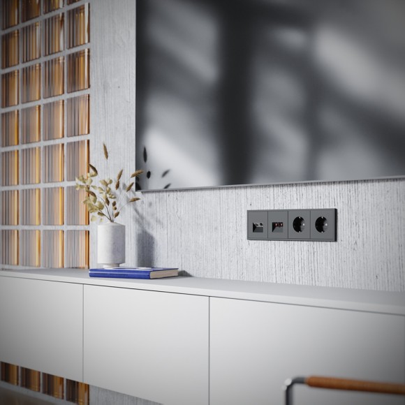 Розетка телевизионная встраиваемая Voltum S70 TV+RJ45 кат. 6, (черный матовый) VLS060708