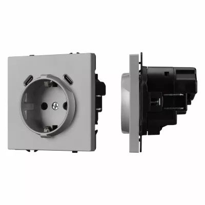 Розетка зк со шторками с USB тип C+С софт-тач никель Arlight SCT-MUCC-SFPL-IS (250V, 16A) 061817(1)