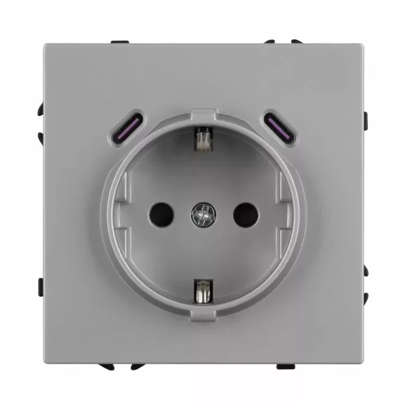 Розетка зк со шторками с USB тип C+С софт-тач никель Arlight SCT-MUCC-SFPL-IS (250V, 16A) 061817(1), Пластик, Россия, вид сверху