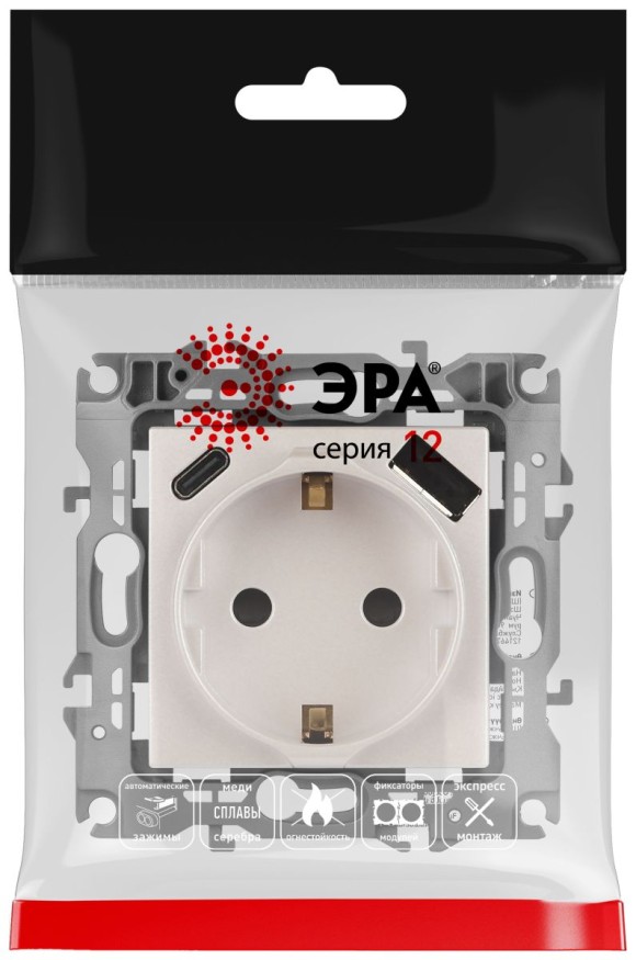 Розетка со шторками с USB type-A+C Эра 12-4108-15 Б0067767