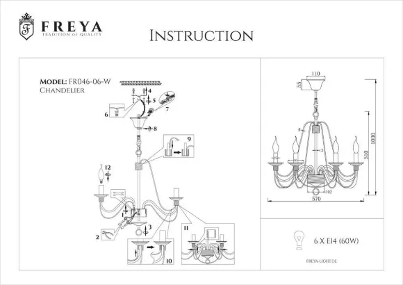 Подвесная люстра Freya Velia FR2046-PL-06-WG, Белый, Металл, Прованс стиль Подвесная люстра Freya Velia FR2046-PL-06-WG, Белый, Металл, Прованс стиль