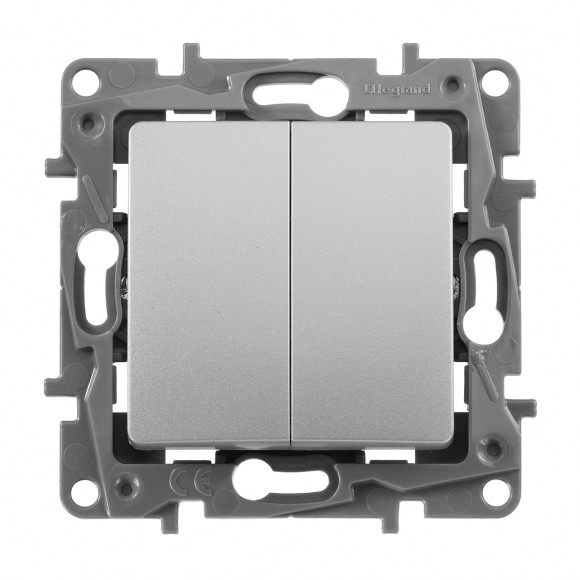 Переключатель двухклавишный Legrand Etika 10A 250V алюминий 672412