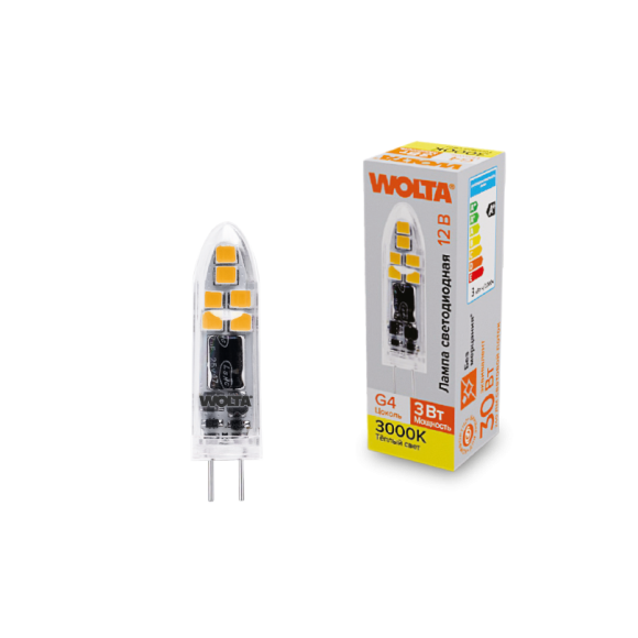 Светодиодная лампа WOLTA 3Вт 3000K G4 матовая WSTD-JC-12V3W3KG4-P