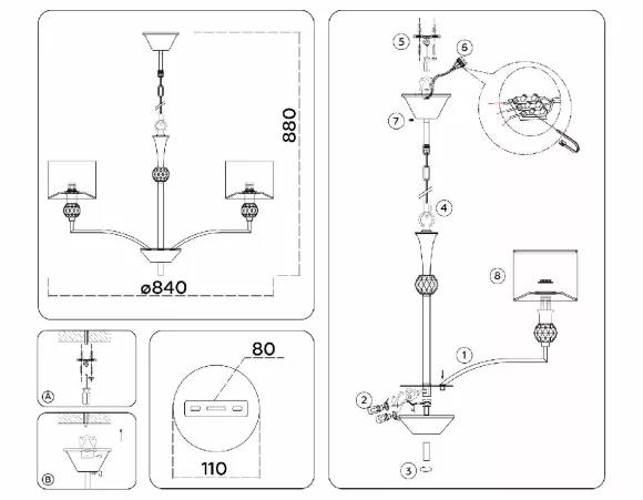 Подвесная люстра Ambrella Light High Light Classic LH71123, Никель, Белый, Металл, крепление Подвесная люстра Ambrella Light High Light Classic LH71123, Никель, Белый, Металл, крепление