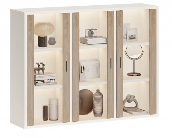 Тумба-витрина Домино СУ(ш3в1)+3ФС MER_SUsh3v1-3FS-BEN-belyj-nelson