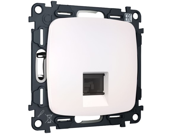 Комплект механизма компьютерной розетки Ambrella Volt RJ-45 (8P8C) CAT6A экранированной с автоматической защитной шторкой OMEGA MO212005 Жемчуг QUANT (OP2120, VM185)