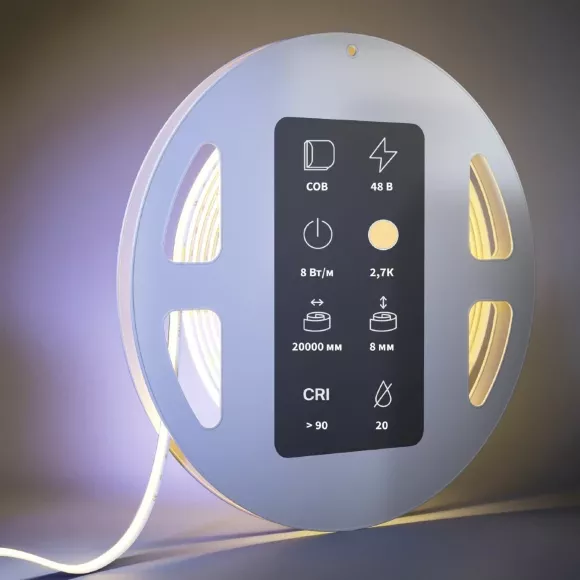 Светодиодная лента Maytoni Ultra 48В COB 8Вт/м 2700K 20м IP20 201218 Светодиодная лента Maytoni Ultra 48В COB 8Вт/м 2700K 20м IP20 201218