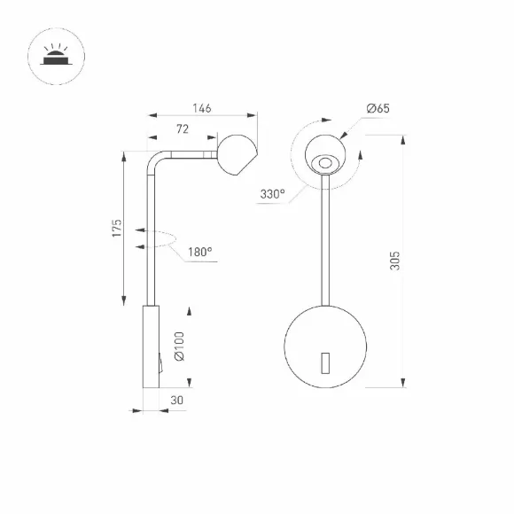 Бра Arlight SP-OTTORI-LONG-WALL-6W Warm3000 048168, Черный, Теплый белый, Алюминий