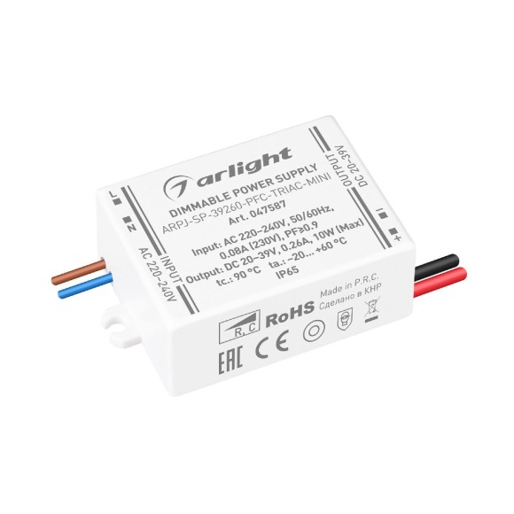 Блок питания Arlight ARPJ-SP-39260-PFC-TRIAC-MINI (10W, 20-39V, 260mA) 047587