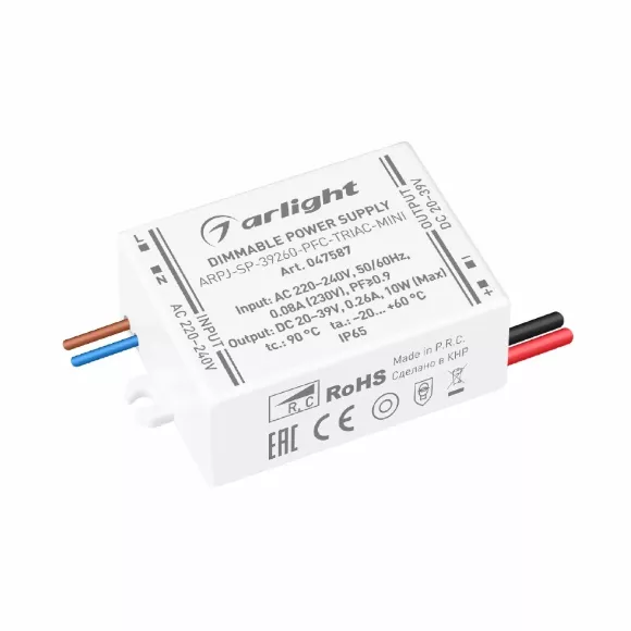 Блок питания Arlight ARPJ-SP-39260-PFC-TRIAC-MINI (10W, 20-39V, 260mA) 047587 Блок питания Arlight ARPJ-SP-39260-PFC-TRIAC-MINI (10W, 20-39V, 260mA) 047587