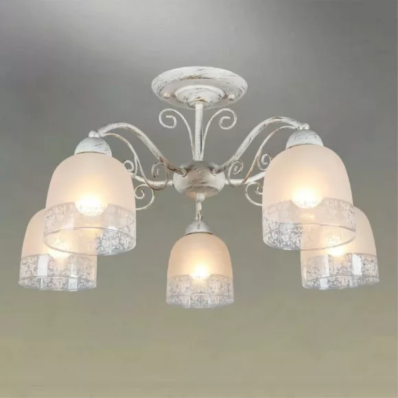Потолочная люстра Omnilux Ferraro OML-54907-05, Белый, Металл, Стекло, крупный план Потолочная люстра Omnilux Ferraro OML-54907-05, Белый, Металл, Стекло, крупный план