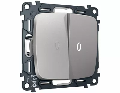 Комплект механизма 2-кл выключателя с самовозвратом с подсветкой 5600K OMEGA Сталь матовый QUANT Ambrella Volt MO504055 (OP5040, VM129, G14W)